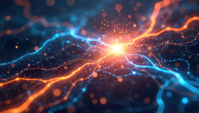 Abstract energetic glowing lines with particles