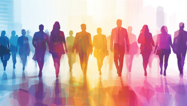 abstract representation of diverse workers in colorful silhouettes