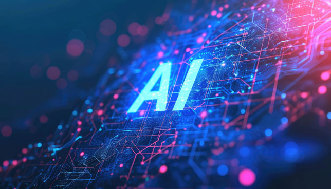 abstract networking lines with AI text on top