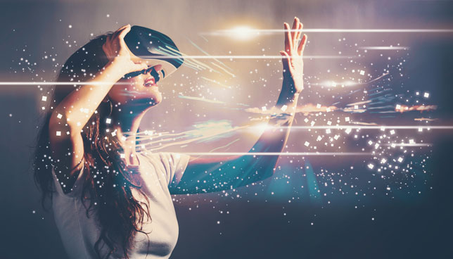 Digital Screen with young woman using a virtual reality headset