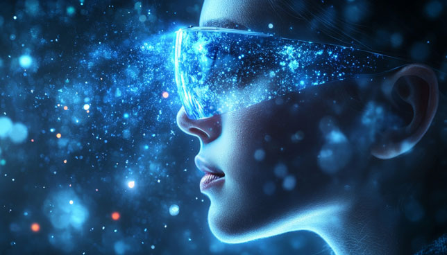 closeup of person wearing abstract smart glasses
