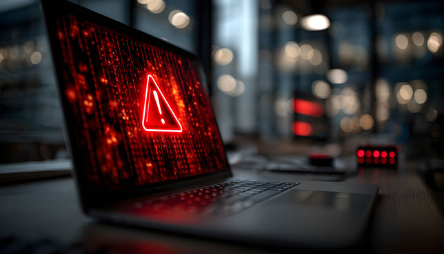 Alert of virus attack on laptop screen
