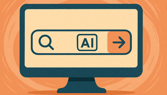 computer monitor with a bold AI search bar on the screen