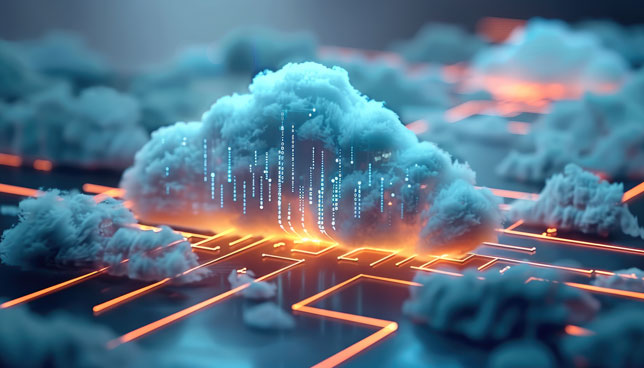 cloud network with glowing lines