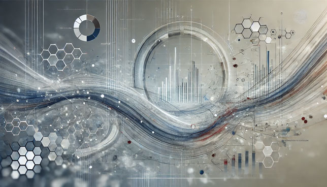 flowing lines and geometric shapes representing data flow and analysis