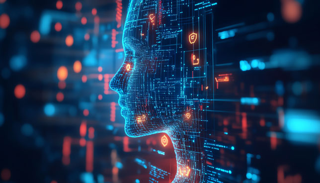 AI face emerging from data