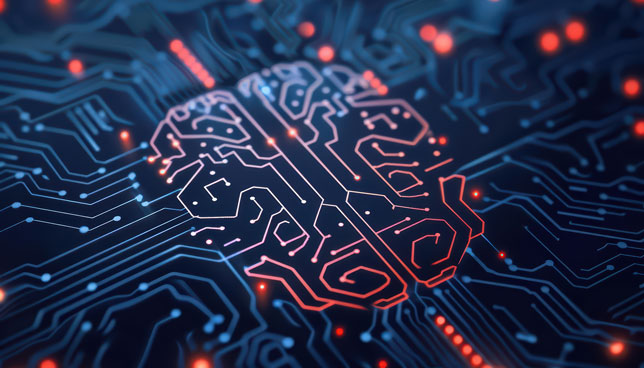 circuit patterns forming the shape of a brain