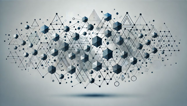 geometric pattern of interconnected triangles and hexagons