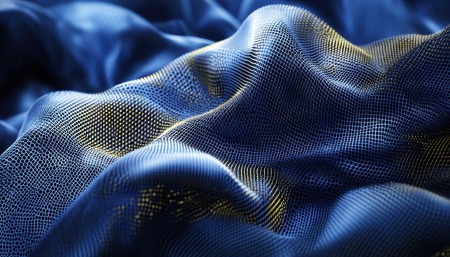 Blue metallic mesh fabric folds