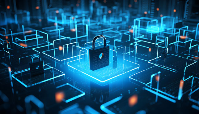 Graphic of connected devices protected by digital padlocks