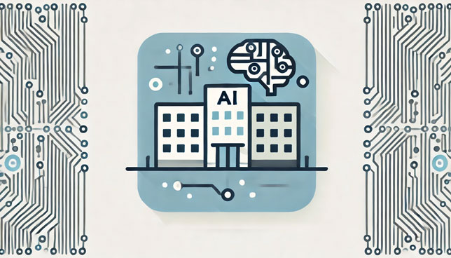 modern college building with circuit and brain motifs