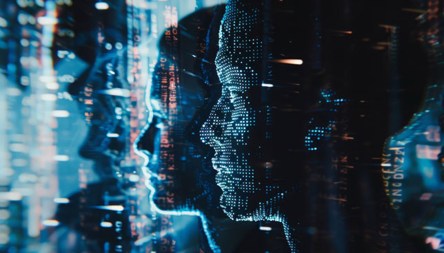 Silhouettes of human faces in cyberspace