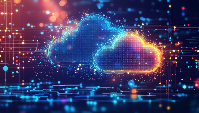 Digital clouds with data points and network connections