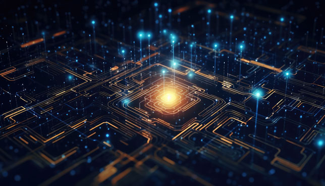 abstract quantum computing glowing circuits
