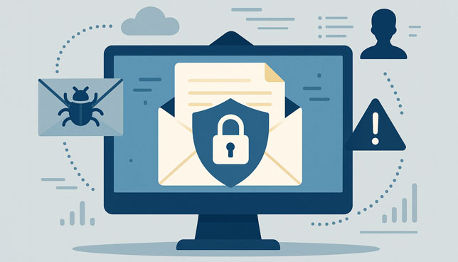 computer monitor with an envelope and padlock shield icon