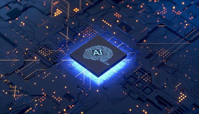 abstract glowing ai chip on circuit board
