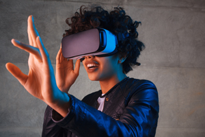 woman wearing virtual reality headset