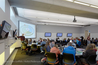Active Learning Classrooms at the University of Minnesota are used for courses covering a wide range of subjects, including engineering, humanities, and social sciences.