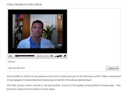 Elsevier's Video Journal and Encyclopedia of Endoscopy includes peer-reviewed videos and articles.
